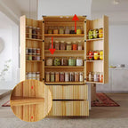 Armoire de cuisine en bois - Meuble de rangement avec étagères réglables et tiroirs, finition magnétique ton bois