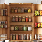 Armoire de cuisine en bois - Meuble de rangement avec étagères réglables et tiroirs, finition magnétique ton bois