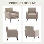 Fauteuil d'appoint, Fauteuil de salon moderne à dossier haut, Fauteuil de lecture en tissu de lin, Fauteuil simple confortable, Coussin haute résilience