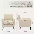 Fauteuil d'appoint, Fauteuil de salon moderne à dossier haut, Fauteuil de lecture en tissu de lin, Fauteuil simple confortable, Coussin haute résilience