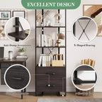 Étagère à 3 niveaux, Organisateur de rangement pour livres, Bibliothèque en bois avec 2 tiroirs, Étagère de présentation industrielle pour bureau, chambre à coucher, salon, Marron