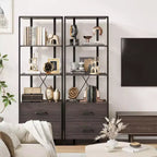 Étagère à 3 niveaux, Organisateur de rangement pour livres, Bibliothèque en bois avec 2 tiroirs, Étagère de présentation industrielle pour bureau, chambre à coucher, salon, Marron