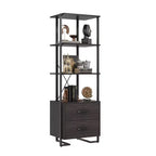 Étagère à 3 niveaux, Organisateur de rangement pour livres, Bibliothèque en bois avec 2 tiroirs, Étagère de présentation industrielle pour bureau, chambre à coucher, salon, Marron