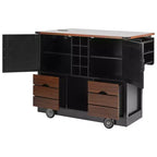 Un meuble de rangement de comptoir avec plateau rabattable et prise de courant, doté de deux portes et de deux tiroirs ; un chariot de cuisine convenant aux cuisines et aux salles à manger.