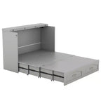 Lit escamotable mural Queen Size avec tiroirs de rangement, Armoire-lit escamotable en bois avec prises et ports USB, Conception à structure de poulie