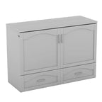 Lit escamotable mural Queen Size avec tiroirs de rangement, Armoire-lit escamotable en bois avec prises et ports USB, Conception à structure de poulie