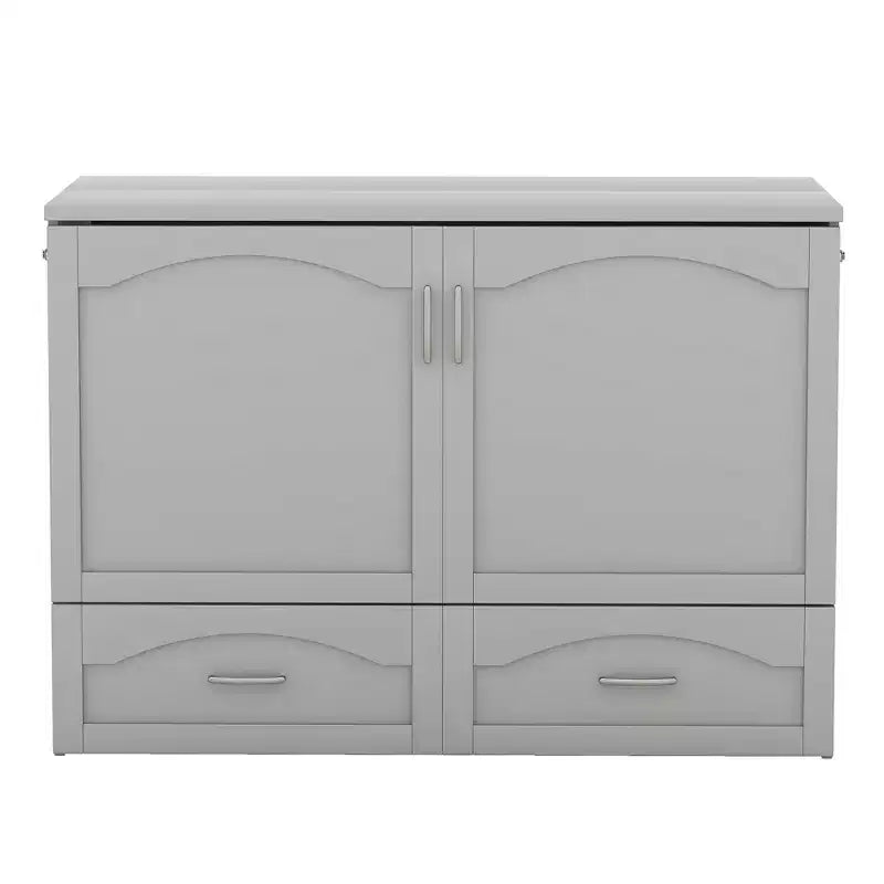 Lit escamotable mural Queen Size avec tiroirs de rangement, Armoire-lit escamotable en bois avec prises et ports USB, Conception à structure de poulie