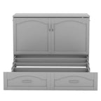 Lit escamotable mural Queen Size avec tiroirs de rangement, Armoire-lit escamotable en bois avec prises et ports USB, Conception à structure de poulie