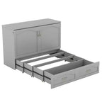 Lit escamotable mural Queen Size avec tiroirs de rangement, Armoire-lit escamotable en bois avec prises et ports USB, Conception à structure de poulie