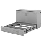Lit escamotable mural Queen Size avec tiroirs de rangement, Armoire-lit escamotable en bois avec prises et ports USB, Conception à structure de poulie