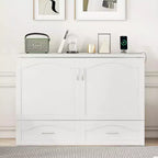 Lit escamotable mural Queen Size avec tiroirs de rangement, Armoire-lit escamotable en bois avec prises et ports USB, Conception à structure de poulie