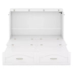 Lit escamotable mural Queen Size avec tiroirs de rangement, Armoire-lit escamotable en bois avec prises et ports USB, Conception à structure de poulie