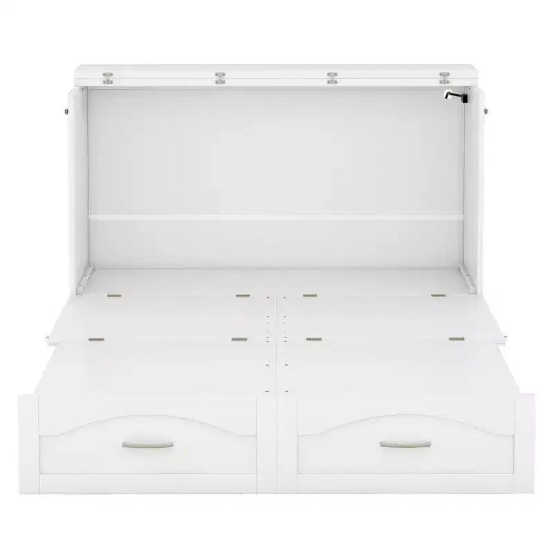 Lit escamotable mural Queen Size avec tiroirs de rangement, Armoire-lit escamotable en bois avec prises et ports USB, Conception à structure de poulie