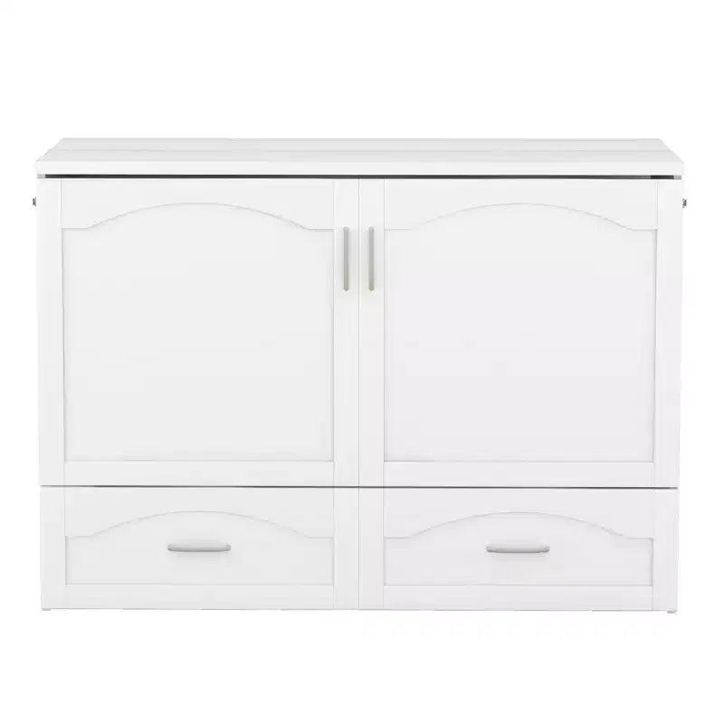 Lit escamotable mural Queen Size avec tiroirs de rangement, Armoire-lit escamotable en bois avec prises et ports USB, Conception à structure de poulie