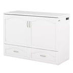 Lit escamotable mural Queen Size avec tiroirs de rangement, Armoire-lit escamotable en bois avec prises et ports USB, Conception à structure de poulie