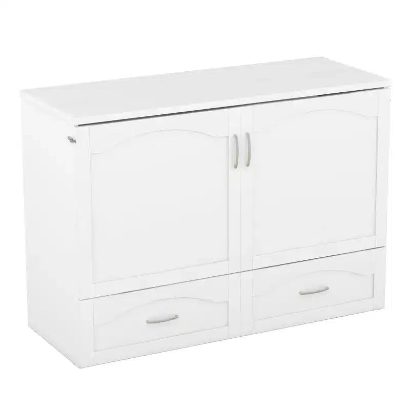 Lit escamotable mural Queen Size avec tiroirs de rangement, Armoire-lit escamotable en bois avec prises et ports USB, Conception à structure de poulie