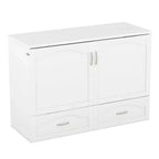 Lit escamotable mural Queen Size avec tiroirs de rangement, Armoire-lit escamotable en bois avec prises et ports USB, Conception à structure de poulie