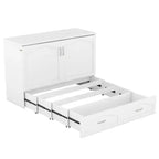 Lit escamotable mural Queen Size avec tiroirs de rangement, Armoire-lit escamotable en bois avec prises et ports USB, Conception à structure de poulie