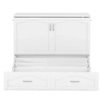 Lit escamotable mural Queen Size avec tiroirs de rangement, Armoire-lit escamotable en bois avec prises et ports USB, Conception à structure de poulie