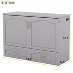 Lit escamotable mural Queen Size avec tiroirs de rangement, Armoire-lit escamotable en bois avec prises et ports USB, Conception à structure de poulie