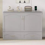 Lit escamotable mural Queen Size avec tiroirs de rangement, Armoire-lit escamotable en bois avec prises et ports USB, Conception à structure de poulie