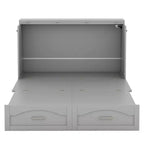 Lit escamotable mural Queen Size avec tiroirs de rangement, Armoire-lit escamotable en bois avec prises et ports USB, Conception à structure de poulie