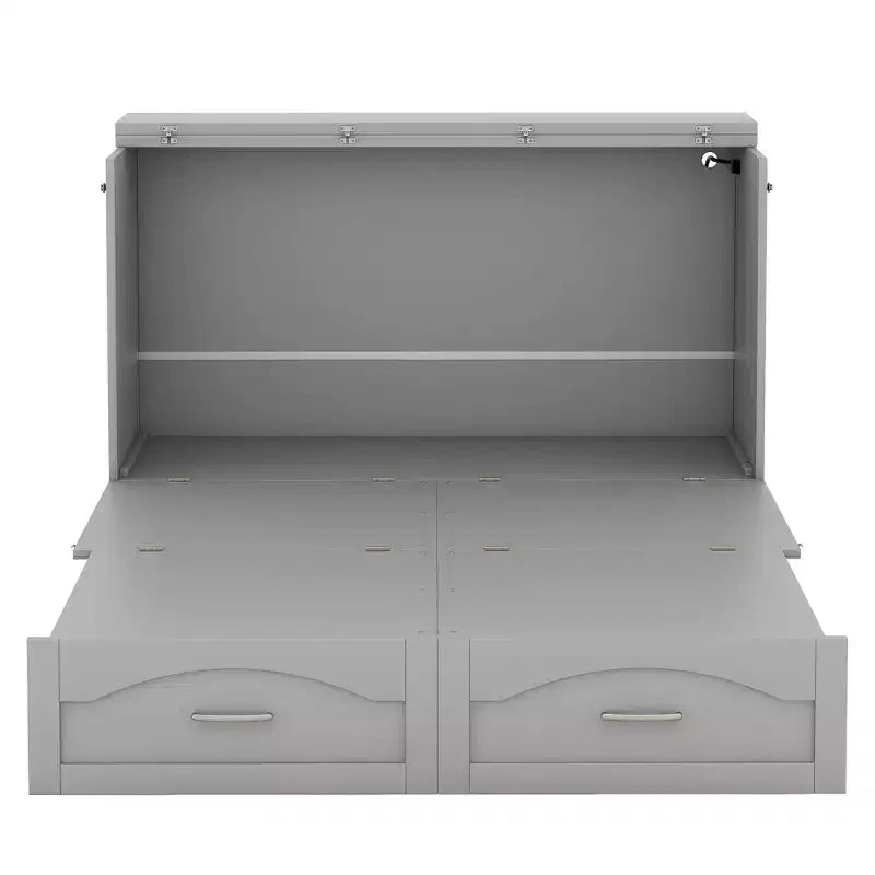 Lit escamotable mural Queen Size avec tiroirs de rangement, Armoire-lit escamotable en bois avec prises et ports USB, Conception à structure de poulie