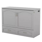 Lit escamotable mural Queen Size avec tiroirs de rangement, Armoire-lit escamotable en bois avec prises et ports USB, Conception à structure de poulie