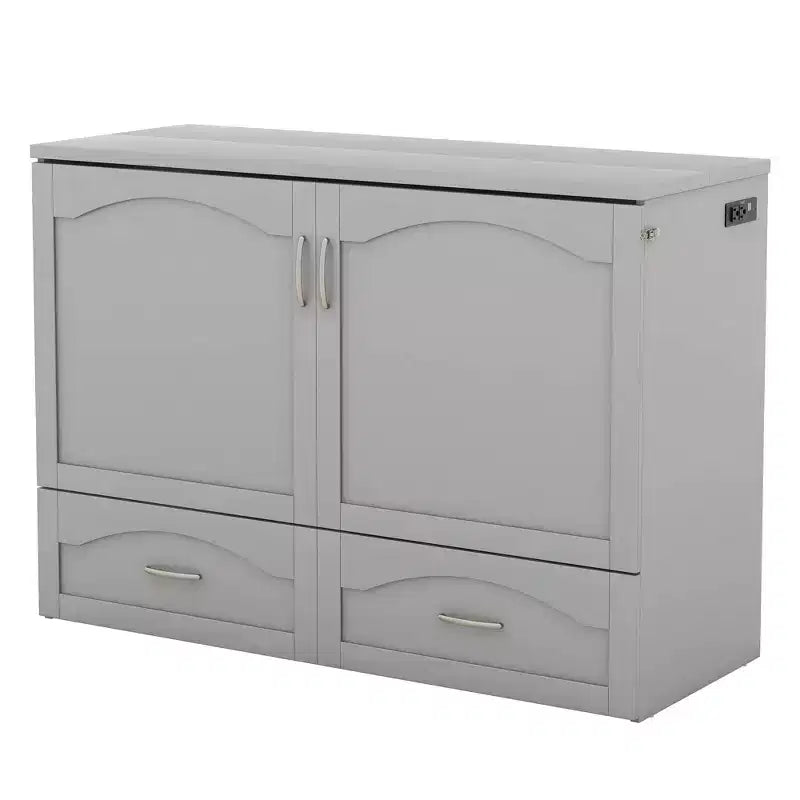 Lit escamotable mural Queen Size avec tiroirs de rangement, Armoire-lit escamotable en bois avec prises et ports USB, Conception à structure de poulie