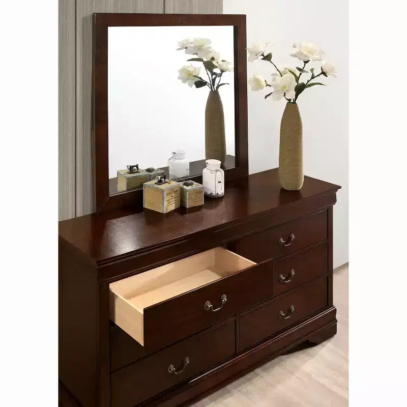 Commode 6 tiroirs Sliver cerisier intérieur + extérieur : Style de transition, placage bois, quincaillerie métallique