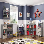 Meuble de rangement pour chambre d'enfant avec 6 casiers de rangement pour jouets et 3 étagères inclinées