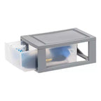 Organisateur de tiroirs de rangement compact empilable en plastique avec portes transparentes