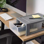 Organisateur de tiroirs de rangement compact empilable en plastique avec portes transparentes