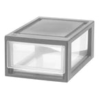 Organisateur de tiroirs de rangement compact empilable en plastique avec portes transparentes