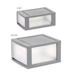 Organisateur de tiroirs de rangement compact empilable en plastique avec portes transparentes