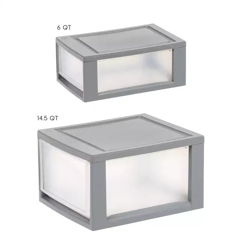 Organisateur de tiroirs de rangement compact empilable en plastique avec portes transparentes