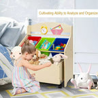 Meuble de rangement en bois pour jouets d'enfants avec bac roulant et bacs en plastique Naturel/Expresso