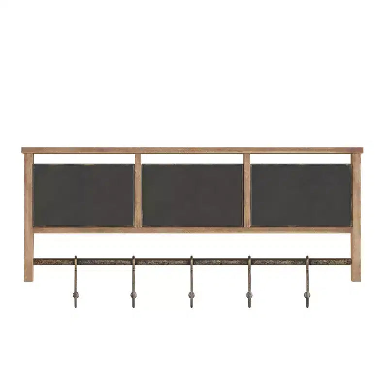 Étagère murale de rangement en pin massif de 24 pouces avec tablette supérieure, 5 crochets et paniers métalliques pour salon, cuisine ou entrée
