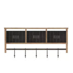 Étagère murale de rangement en pin massif de 24 pouces avec tablette supérieure, 5 crochets et paniers métalliques pour salon, cuisine ou entrée