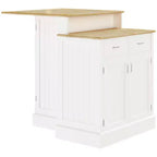 HOMCOM Kitchen Island with Storage Cabinet and 2-Level Rubber Wood Tabletop, Island Table with Adjustable Shelves and Drawers, White