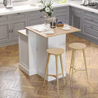 avec Meuble de Rangement et Plateau en Bois d'Hévéa à 2 Niveaux, Table Îlot avec Étagères et Tiroirs Réglables, Blanc