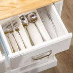 avec Meuble de Rangement et Plateau en Bois d'Hévéa à 2 Niveaux, Table Îlot avec Étagères et Tiroirs Réglables, Blanc